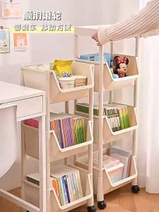 JDEE ชั้นวางของ นวางหนังสือชั้นวางหนังสื อชั้นวางขนมของ 2/3/4ชั้น +ล้อ เคลื่อนย้ายสะดวก ชั้นวางอเนกประสงค์ รถเข็นเก็บของ