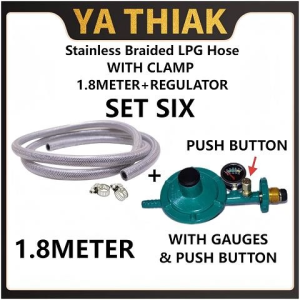 Stainless LPG Hose Set – 1.2m / 1.8m with Regulator (No Gauge / With Gauge / Push Button)