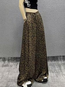 Fashionable Leopard Print High Waist Loose Wide Leg Casual Pants Womens Summer New Style Slimming Floor-Length Trousers