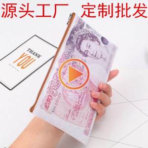 Creative Stylish Foreign Currency Print Cross-Border Canvas Long Mens and Womens Cosmetic Bag Phone Hand-Carrying Wallet Pencil Case Export Fashion