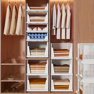 1pc/wardrobe layered storage basket pull-out clothes cabinet storage box clothing drawer-type organizing box