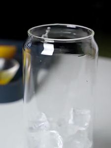 Drinking Glasses Cup with Glass Straw 4pcs Set Can Shaped For Beer Iced Coffee Whiskey Soda Tea Water with 2 Cleaning Brushes