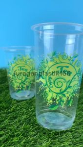 GELAS PRINTING ES TEH MANIS 16OZ 22OZ ISI 50PCS MOTIF DAUN ENJOY YOUR TEA