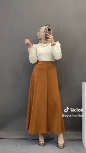 Audy Skirt Loose Korean Maxi Skirt Rok Flare Basic Wanita Maxi Skirt Rok Panjang Wanita