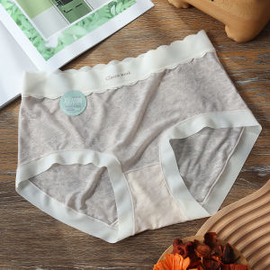 High Waist Ice Silk Womens Underwear Thin Breathable Lace Antibacterial Mulberry Silk Crotch Briefs Seamless Triangle Pants