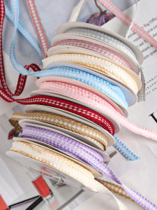 6mm Plaid Silk Ribbon Cloth Edge Satin Ribbon Packaging Flower Bouquet Gift Color DIY Handmade Bird Material