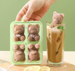 HENGHOME แม่พิมพ์น้ำแข็งรูปหมี4ช่องถาดน้ำแข็งซิลิโคนลายหมี3D เครื่องทำน้ำแข็งนมน้ำผลไม้แบบทำมือสำหรับเครื่องดื่มเย็นเครื่องมือตกแต่งถ้วยในครัว