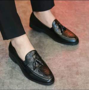 Giày da nam pu hàng kĩ dập vân hoa 3d đai chuông giày dự tiệc đế cao su may khâu chắc chắn mã g44