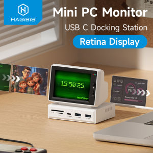 Hagibis 3.5inch IPS USB Mini Screen with USB C Hub USB-C&HDMI Monitor AIDA64 Mini PC CPU RAM HDD Data Monitor Temperature Electronic Album Floating Lyrics Display Sub Screen For Laptop PC MacBook Pro Lenovo Yoga HUAWEI Matebook