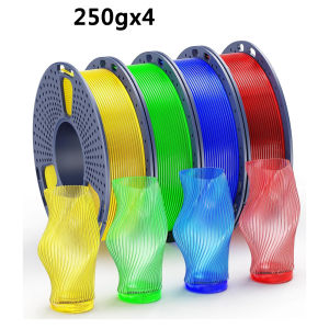 Bộ 4 Cuộn Sợi Nhựa PETG Trong Suốt Màu Vàng Xanh Lá Đỏ Xanh Dương Đường Kính 1.75mm Mỗi Cuộn 250g Đóng Gói Chân Không Dùng Cho Máy In 3D