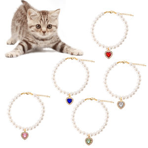 New Cat Collar Decoration Pet Cute Exquisite Neck Kitten Adjustable Summer Cat Necklace High Simulation Pearls Pet Supplies