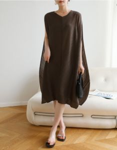 Miyake Women Pleated Dress Minority Vacation Style Loose Casual #3487