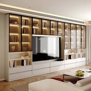 Solid Wood Combined Bookcase TV Stand Home Storage Unit Glass Doors