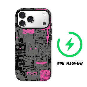 Grunge Pink Cat Sketch Phone Case for iPhone 18 17 16 15 14 13 12 11 Air Pro Max Plus Double-layer Cover