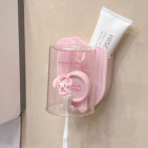 No-Drill Wall-Mounted Toothbrush Holder Bathroom Sink Cup Toothpaste Organizer Nordic Style Storage Shelf Dental Kit Set