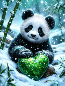 HUACAN Diamond Painting Panda Winter Animal Mosaic Heart Snow Handicrafts Unique Gift 5d Diy Full Drill Rhinestones Pictures