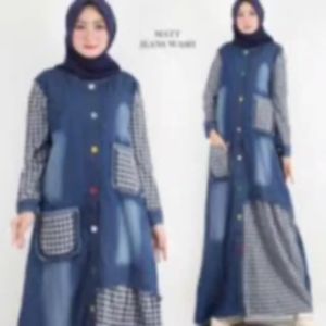 B&B Fashion - GAMIS JEANS KOTAK Bahan Soft Jeans Mix Katun Model Terbaru 2024 Casual Polos Gamis Wanita Dewasa