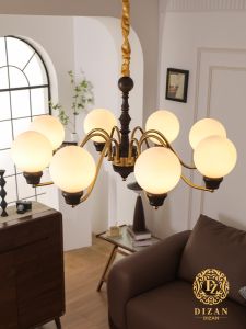 DIZAN | American Retro High-end Walnut Colored Living Room Chandelier