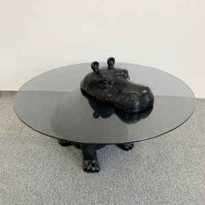 Designer Stylish Creative Trending Animal Hippo Tea Table Italian Normcore Living Room Home Small Coffee Table Tempered Glass