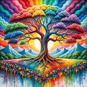 Oil Painting By Numbers Rainbow Tree of Life DIY Number Drawing Canvas Pictures By Numbers Home Decor Large Size