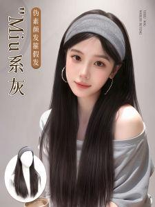 Womens Long Straight Hair Wig Cap One Piece Simulation Hair Top Booster Full Head Cover Natural Looking Gray Wig by Weini Shi