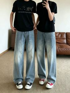 ZHUOCAN | Quần Jeans Phong Cách Đường Phố Mỹ Xanh Đắp Vải Nam Mùa Hè