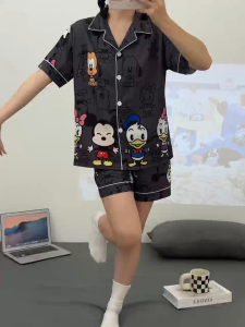 Y&L FASHION #C014 Summer Cartoon Printed High Quality Cotton Short Sleeve With Shorts Sleepwear/Loungewear Set