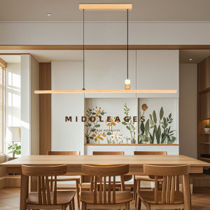 Japanese Style Natural Wood Minimalist Design Long Linear Pendant Light