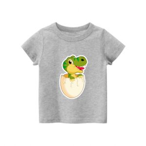Kaos anak uniseks laki laki perempuan baju tshirt anak usia 2-12th cowok cewek atasan lengan pendek gambar telur dinosaurus t-rex