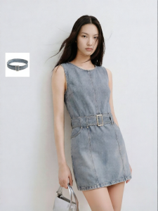 Vero Moda | Đầm Jean Dáng Ôm Cổ Tròn Tay Ngắn Cotton Đã Rửa