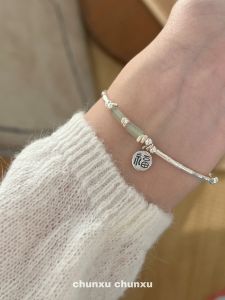 New Chinese Style Bamboo Node Jade Barrel Bead Silver Bracelet Pure Silver Handmade Fashion Jewelry for Women Friend