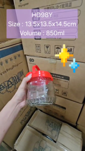โหลแก้วใส ฝาสีแดง พร้อมหูหิ้ว 850 ml. ใช้งานง่าย พกพาสะดวก (สินค้าส่งจากไทย)