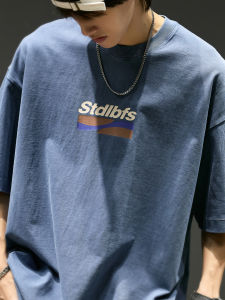 เสื้อยืดคอกลมแขนสั้นผ้าฝ้ายแท้สไตล์อเมริกันสำหรับผู้ชาย ทรงหลวม สวมใส่สบาย แฟชั่นฤดูร้อน ใส่ไปทำงานได้