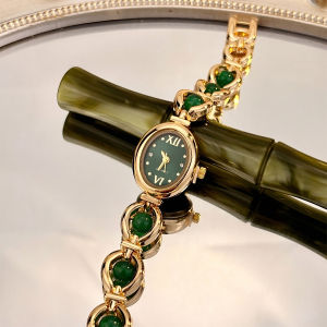 Elegant Oval Wrist Watch for Women with Sparkling Translucent Stones
