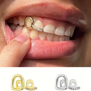 1/2/5Pcs Iced Out Double Tooth Caps Elegant Teeth Grillz Braces Fashionable Dental Accessory Halloween Jewelry Cosplay Ornament