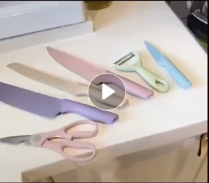 WakayaHome | Knife Set 6 PCS Pastel Colors Stainless Steel Chef Knife Bread Knife Cleaver Scissors