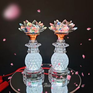 Đèn Thờ Hoa Sen Pha Lê Có Led Nhiều Màu CHÂN THIỆN MỸ Đồ Trang Trí Bàn Thờ Phật Gia Tiên HSPL-18