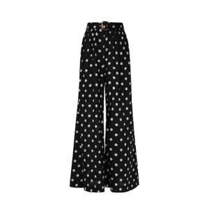 Black Polka Dot High Waist Wide Leg Pants Casual Drapey Floor-Length Womens Summer Fashion Korean Style Commute Pants