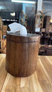 กล่องทิชชู ไม้สัก รูปทรงธรรมชาติ ขนาด กว้าง 14xสูง 16cm ท่อนไม้ขุด ฝาหมุน