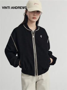 Luxury Warmth Black Baseball Jacket Oversized Lazy Casual Outerwear