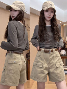 XIANGBAIWEI | Kaki Color High Waist Slimming Casual Shorts
