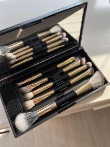 Portable Double-Headed Makeup Brushes Set Golden Series Eye Shadow Diffusion Brush Lip Brush 5-Piece Set with Mirror Cosmetic Tools