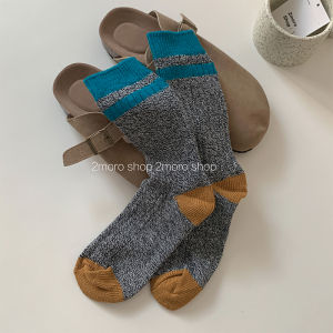 Retro เข็มหยาบถักถุงเท้า Ins Future Store สีขาวและสีแดงลายผ้าฝ้ายสําหรับคู่ Heattech เข่าถุงเท้าสูงตลอดทั้งปี