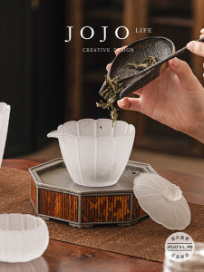 Jojos L PD Transition Pumpkin Glass Gongfu Tea Set Home Use Tea Set Simple Style One Pot Four Cups Glass Tea Plate for 1-4 People