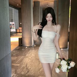 Lưới Gấp Đếm Toàn Thân Gợi Cảm Váy Ngắn Đầm Nữ Đầm Ngắn Bó Ôm Sát Không Dây Lễ Phục Dành Cho Nhà Phát Sóng Chống Lão Hóa