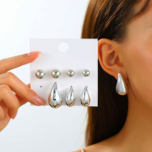 Fashionable Simple Waterdrop Earring Set Fresh out Two-Sided Tear-Drop Ear Studs Bean-Shaped Ear Jewelry for Women