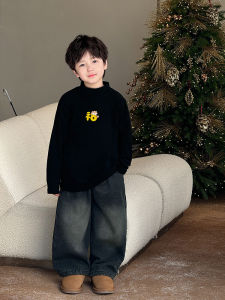 Black Thickened Half High Collar Childrens T-shirt Autumn Winter Style Boys Inner Wear Soft Comfortable Long Sleeve Sweatshirt