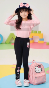 Legging Anak Perempuan Motif Meoww dengan Pinggang Elastis