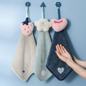Household Bathroom Kitchen Hand Towel Hanging Coral Fleece Super Absorbent Towel Childrens Cute New Year Lint-Free