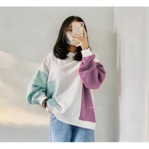 FUZI COMBIE SWEATER WANITA THREE COLOUR CREW NECK OBLONG - Lazada